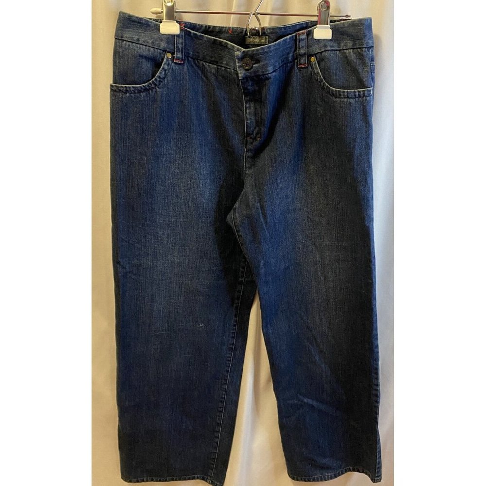 Liz Claiborne Womens Size 16 Jeans Blue Denim Bootcut Dark Wash Embroidered